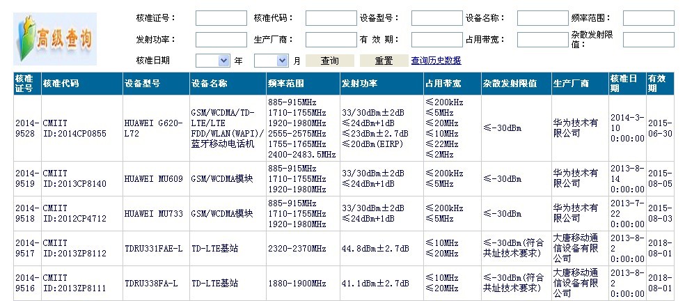 型号核准认证查询