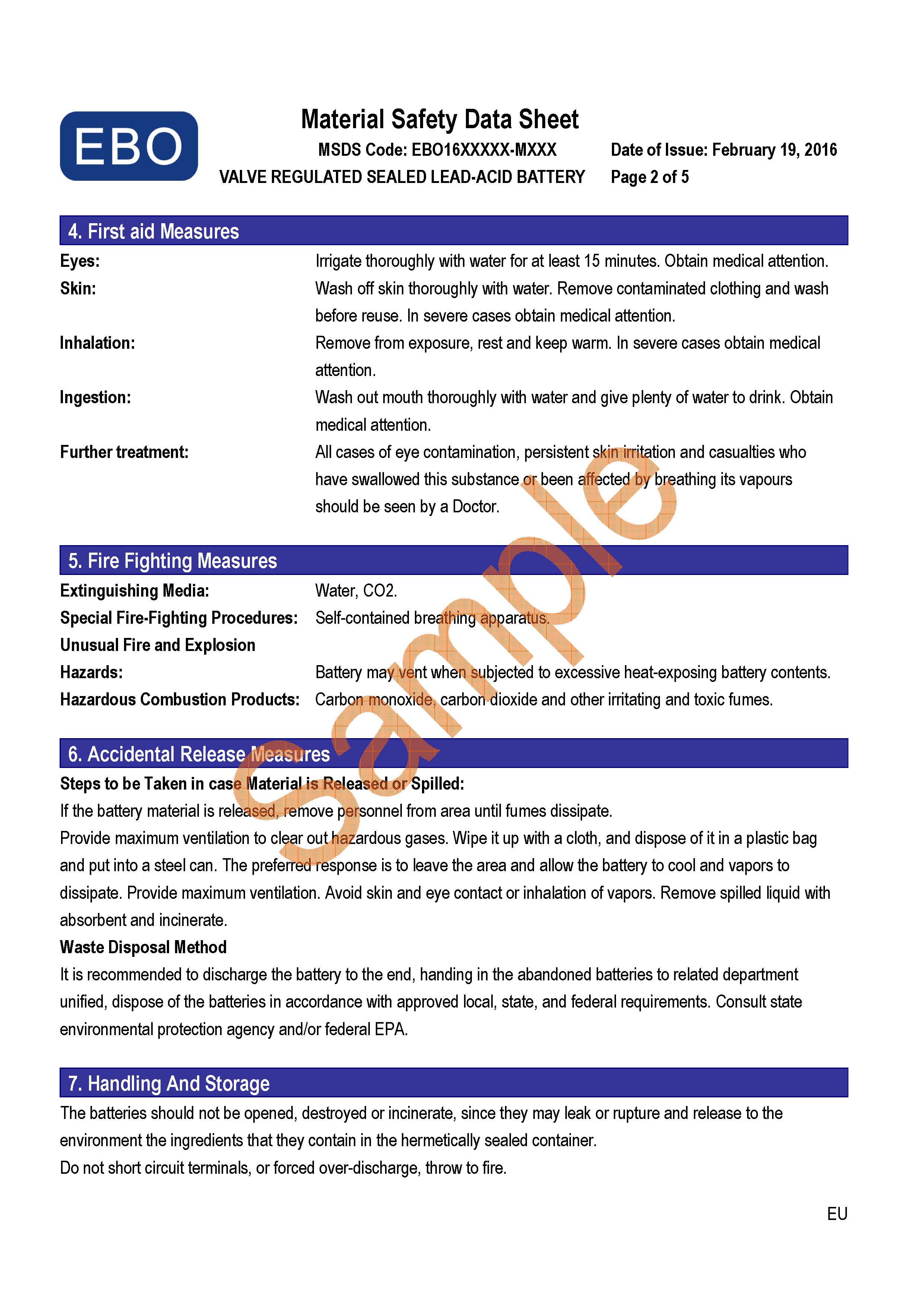 铅酸蓄电池MSDS报告样本